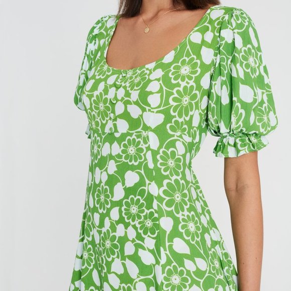 Faithfull The Brand La Barben Bella Floral Avocado Green Mini Dress NWT - Picture 4 of 14